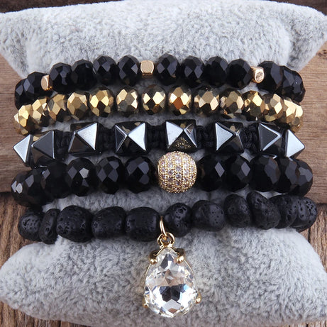 Fashion Beaded Boho Bracelet 5pc Green Natural Stone /Glass Stack Bracelet Sets For Women Boho Jewelry Gift - Charlie Dolly