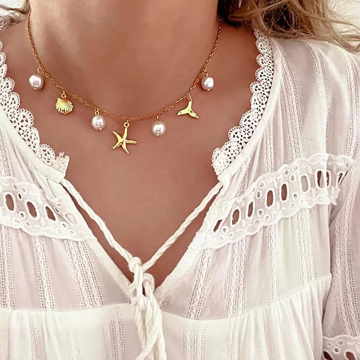 18K Gold Waterproof Titanium Steel Paperclip Choker Beach Shell Conch Necklaces Preppy Stuff Boho Summer Beach Jewelry For Women