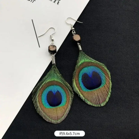 Peacock Feather Long Statement Earrings Jewelry
