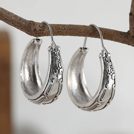Silvery Textured Artisan Hoop Earrings Jewelry
