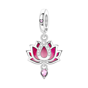 PANPOKI 925 Sterling Silver Pink Lotus Flower Charms Beads Pendant Fit DIY Bracelet Necklace Jewelry Souvenir Gifts