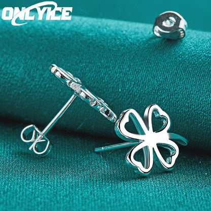 Korean Fashion 925 Sterling Silver Fine Lucky Clover Stud Earring For Women Charm Wedding Engagement Party Cute Jewelry Gifts
