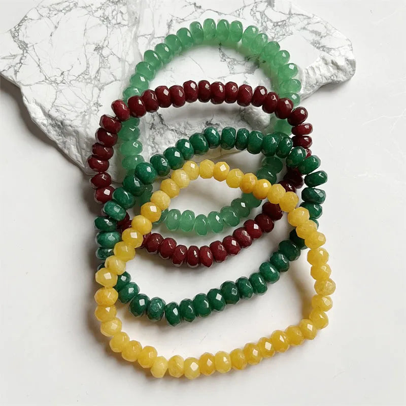 Rare 5*8MM Faceted Red Ruby Green Emerald Bracelet Vintage Natural Stone Jewelry Elegant Exquisite Beaded Hand Chain Women Boho