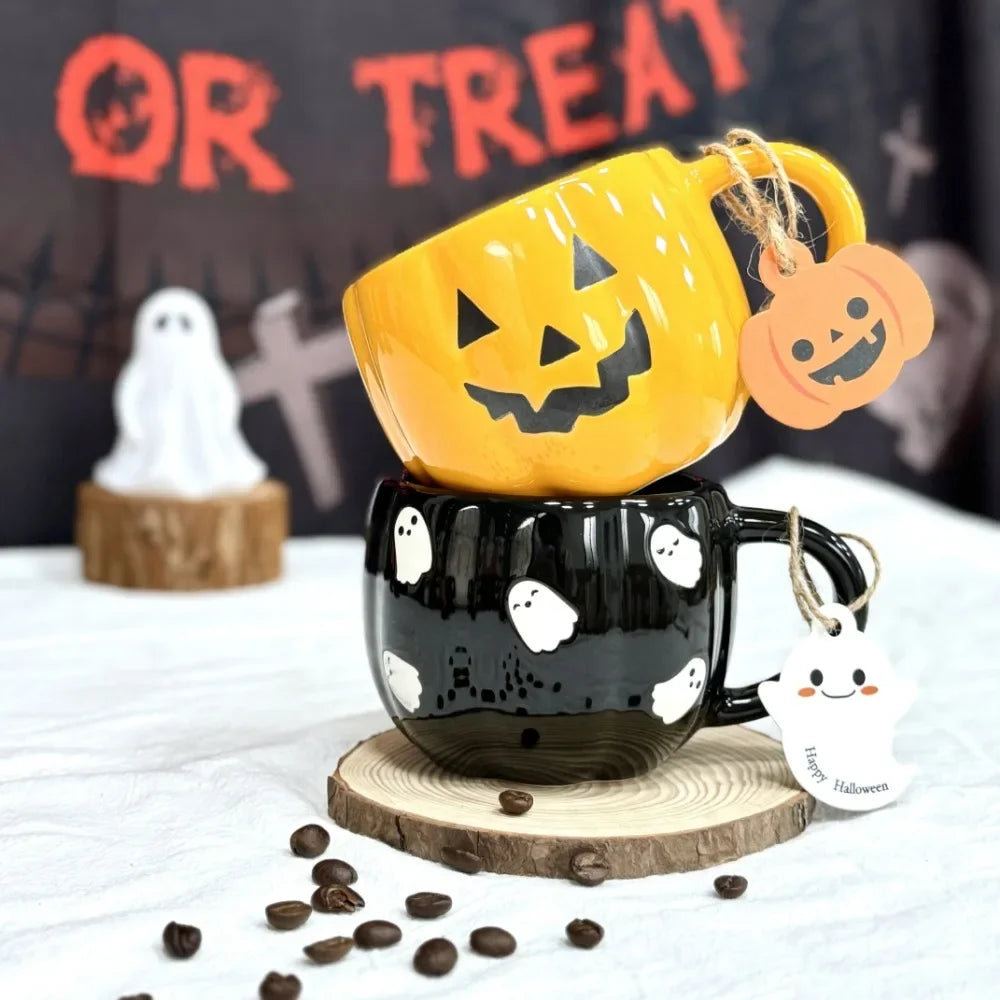 1pc 360ml Halloween Ceramic Mugs Pumpkin Ghost Ceramic Water Cup Novelty Milk Tea Mug Coffee Cup Halloween Decoration Gifts - Charlie Dolly