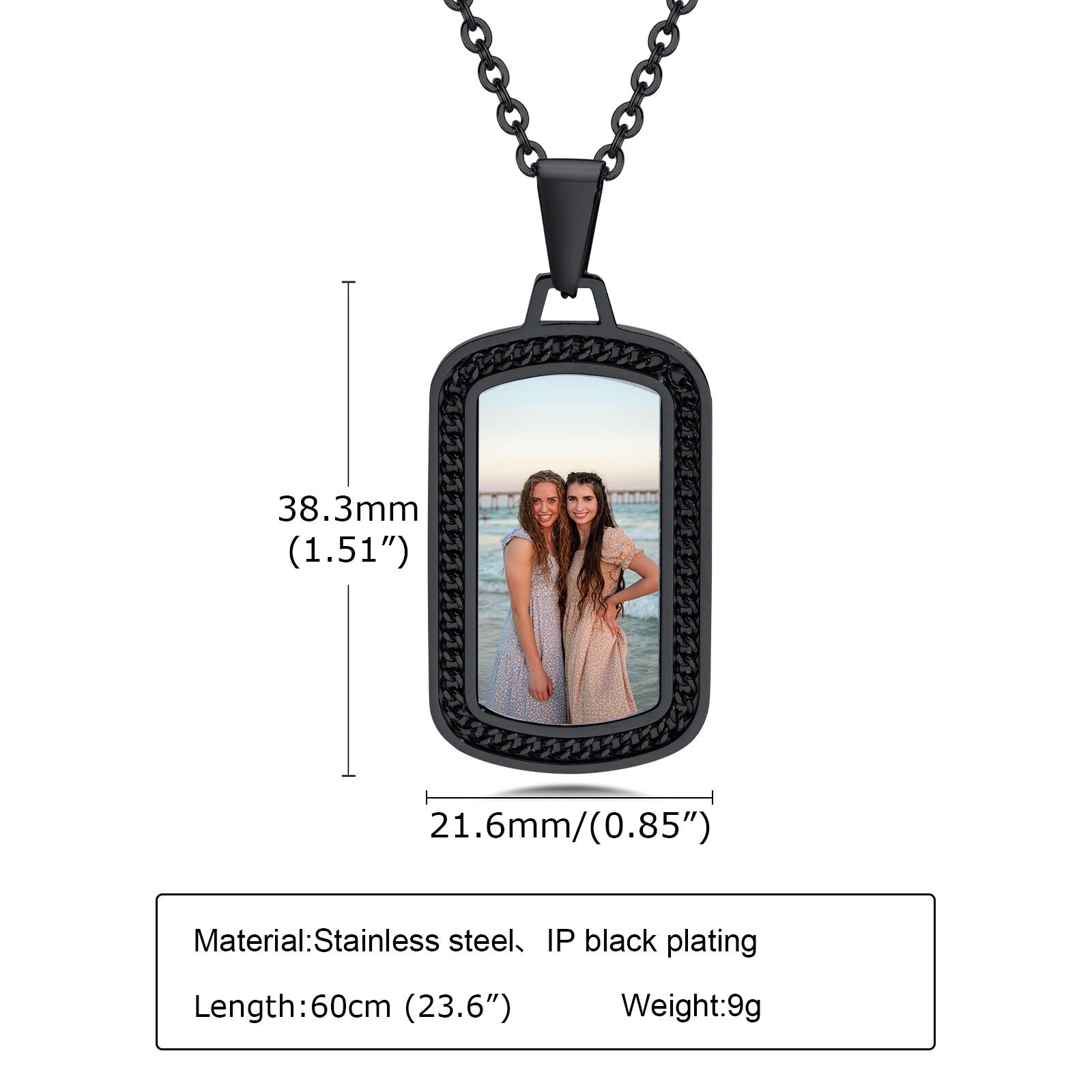 Men Personalize Engrave Name Square Customizable Photo of Family Necklaces, Picture Words Date Pendant,Keepsake Gifts Collar - Charlie Dolly