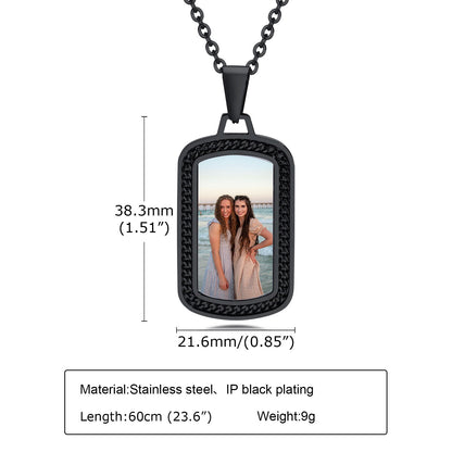 Men Personalize Engrave Name Square Customizable Photo of Family Necklaces, Picture Words Date Pendant,Keepsake Gifts Collar