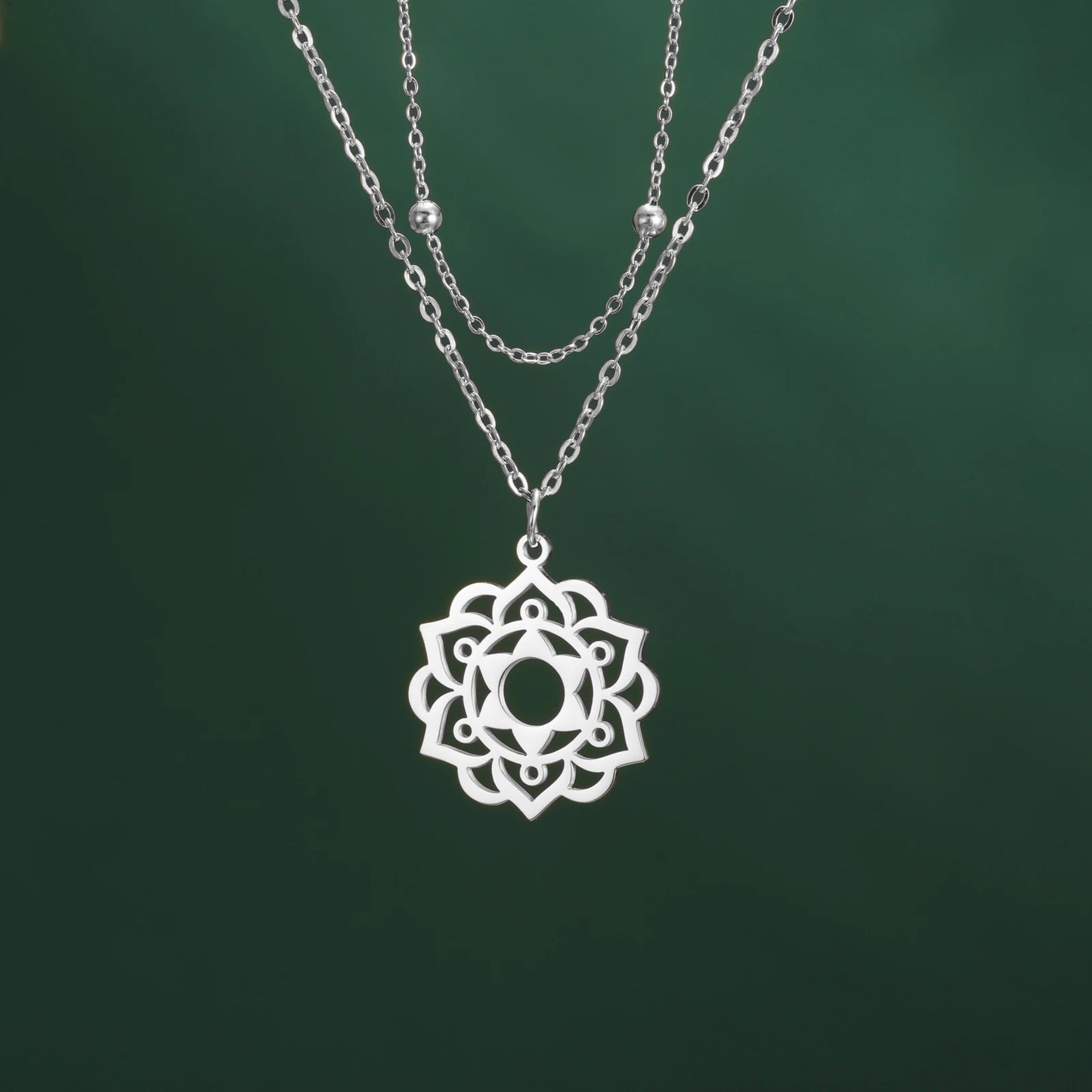 Yoga Lotus & Flower of Life Pendant Necklace, Stainless Steel Chakra Healing Amulet