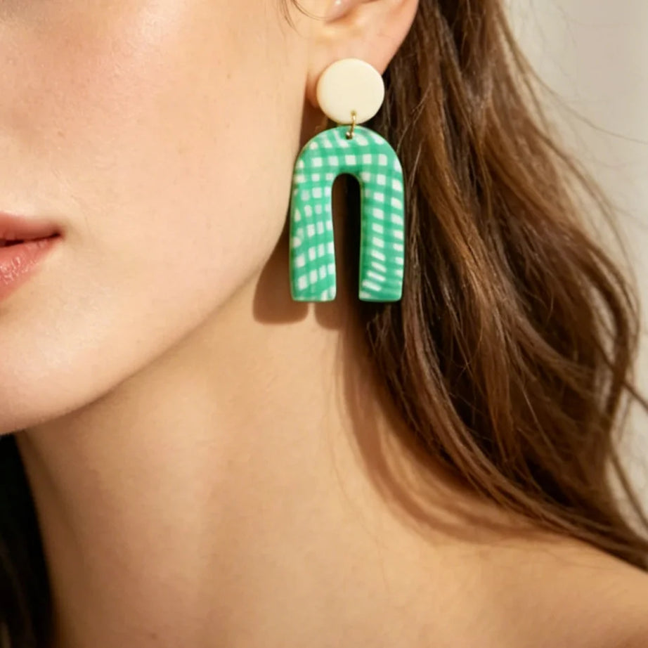 Polymer Clay Chevron Arch Dangle Earrings Jewelry