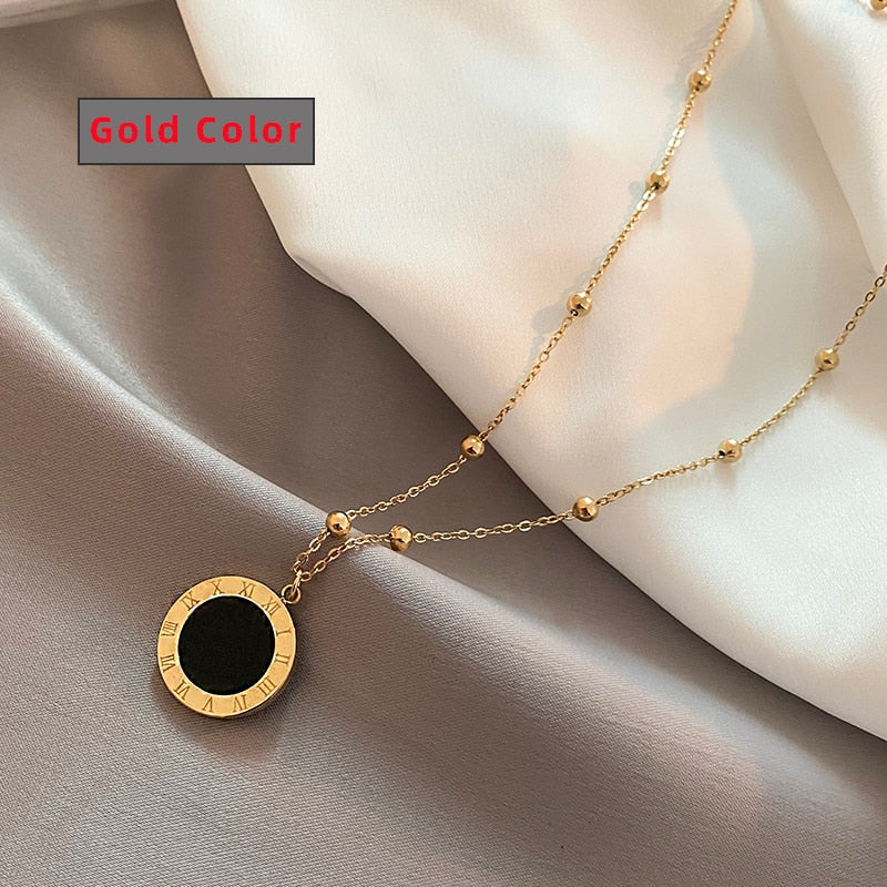 Classic Fashion Stainless Steel Roman Digital Wafer Pendant Necklace 2022 Fashion Jewelry Christmas Party Women's Sexy Necklace - Charlie Dolly
