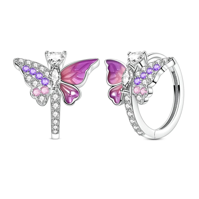 925 Sterling Silver Four Leaf Clover Butterfly Hoop Earrings for Women Boho Luxury Versatile Dangle Drop Party Jewelry