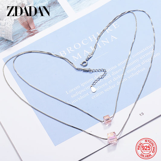 ZDADAN 925 Sterling Silver Square Crystal Necklaces For Women Fashion Wedding Jewelry Gift - Charlie Dolly