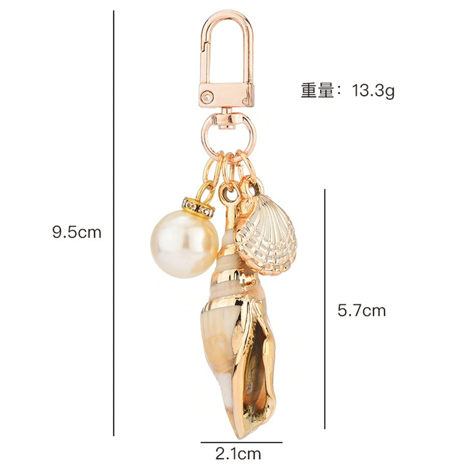 Conch, Pearl and Shell Tassel Boho Keyring