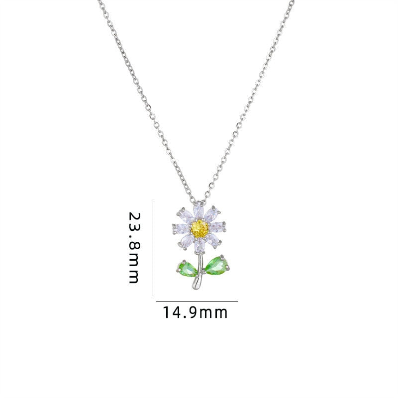 Light Luxury Zircon Sunflower Pendant Necklace Stainless Steel Fashion Plant Flower Choker Jewelry Party Gifts For Women Girls - Charlie Dolly