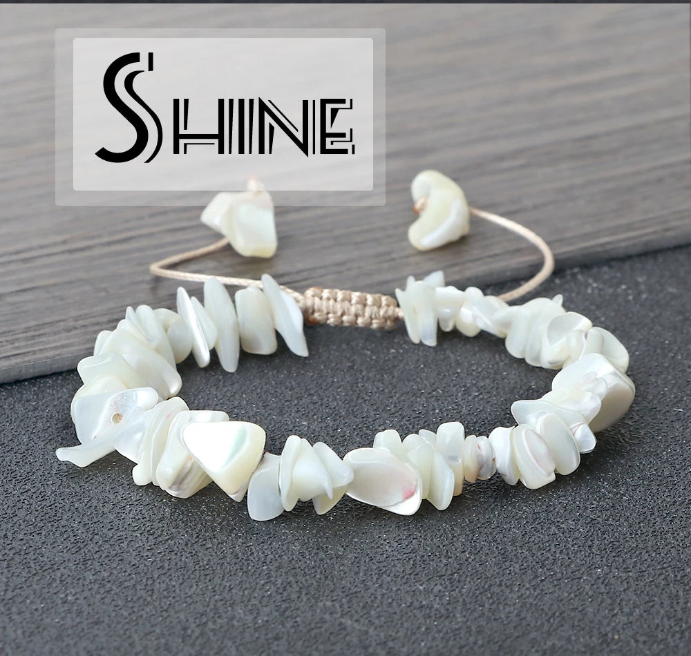 New Irregular Shape Freshwater Shell Beads Bracelet Handmade Adjustable Mother of Pearl Bangles Chain Jewelry Boho Pulsera Gift
