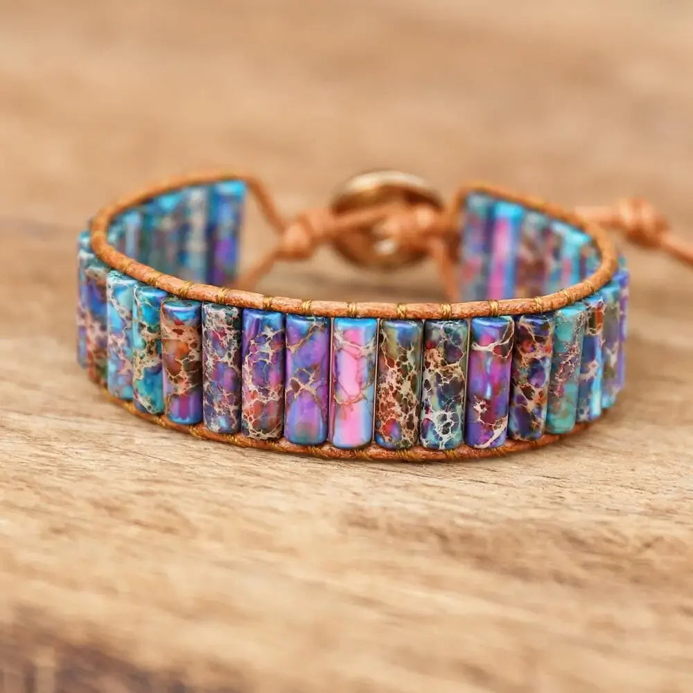 Women Men Boho Leather Wrap Bracelet & Bangle Natural Amazonite Stone Beaded Bohemia Charm Bracelet Handmade Jewelry Gift