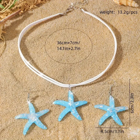 Starfish Rope Chain Choker Necklace Set Jewelry