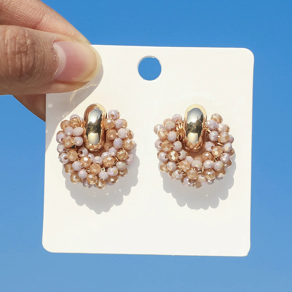 Boho Elegant Crystal Beads Drop Earrings for Women Luxury Geometric Dangle Summer Beach Party Jewelry