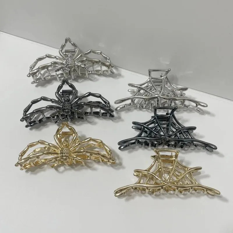 New 2023 Halloween Spider Skeleton Hair Claw Clips for Women Jewelry Accessories Black Silver Gold Large Barrette Party Headwear - Charlie Dolly