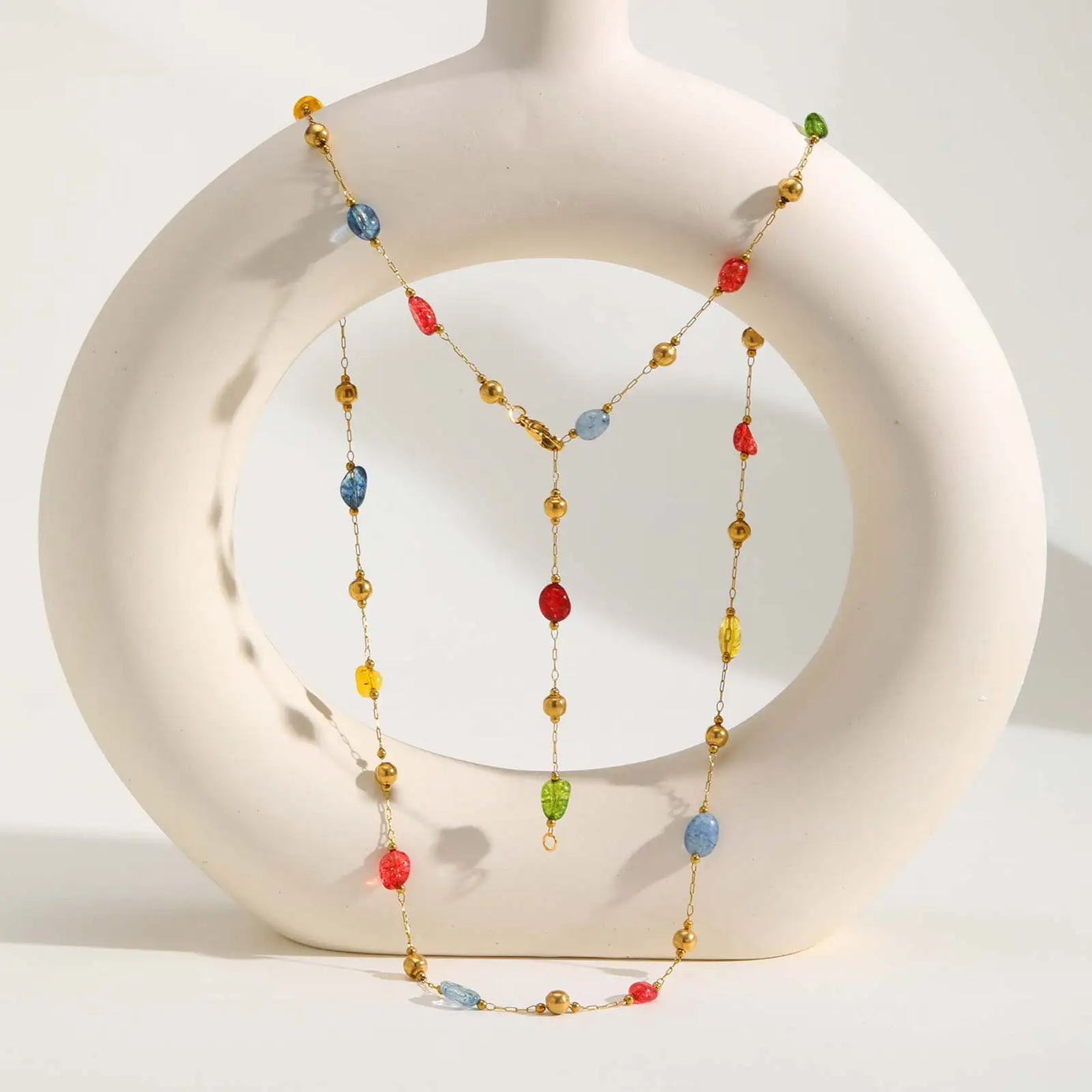 Rainbow Gemstone Y-Chain Boho Necklace & Bracelet