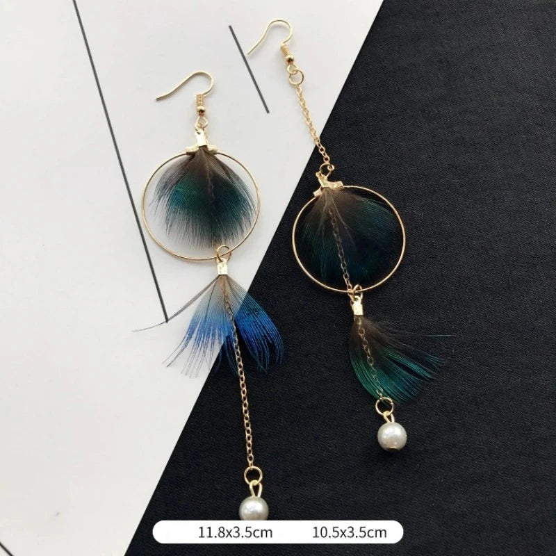 Unique Feather Earrings Imitation Peacock Feathers Vintage Earrings Exaggerate Boho Earrings Statement Jewelry Custom Packaging