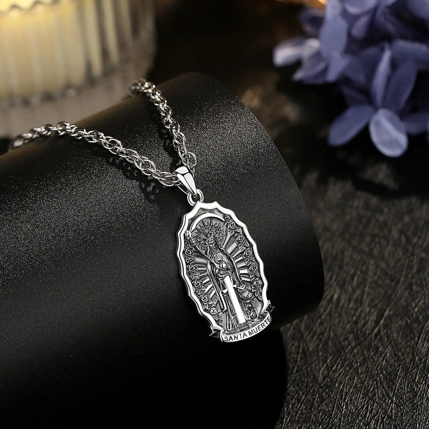 S925 Sterling Silver Santa Muerte Pendant Necklace, Holy Death Mexican Devotional Amulet