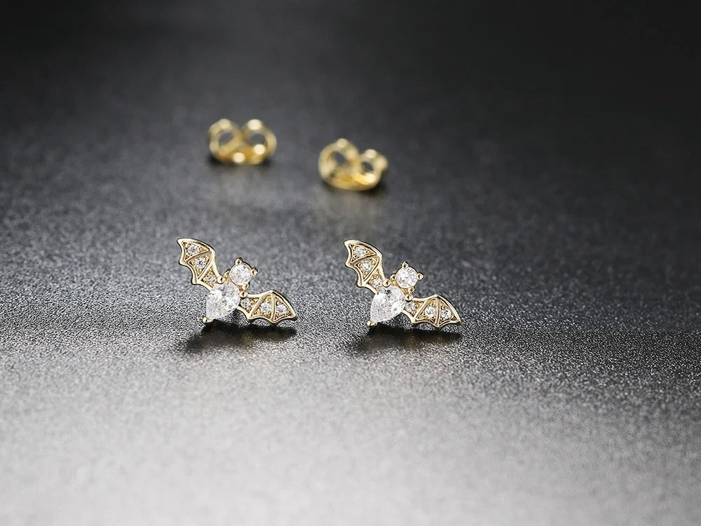 Small Halloween Goth Bat Stud Earrings for Women Trend Gothic Cartilage Ear Accessories Gold Color Zirconia Fashion Jewelry E489 - Charlie Dolly