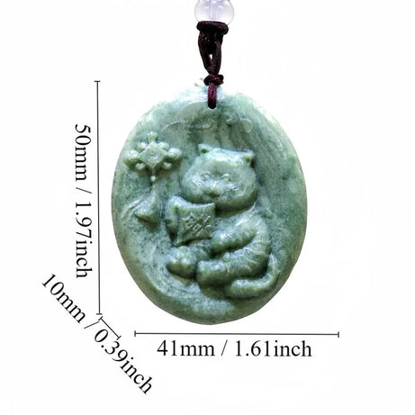 Dark Green Jade Dragon Fox & Owl Pendant Necklace, Carved Amulet Zodiac Talisman