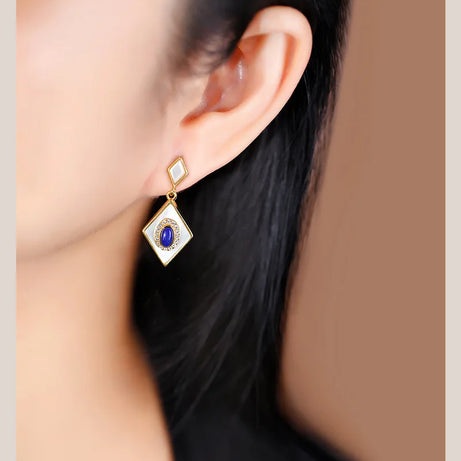 S925 Silver Lapis Lazuli White Shell Suit Earrings Necklace Pendant Light Luxury Fashion New Temperament Elegant Female - Charlie Dolly