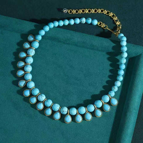 Bohemia Blue Natural Stone Water Drop Beads Chain Choker Necklace Vintage Jewelry for Woman Retro New in Boho Luxury Accessories - Charlie Dolly