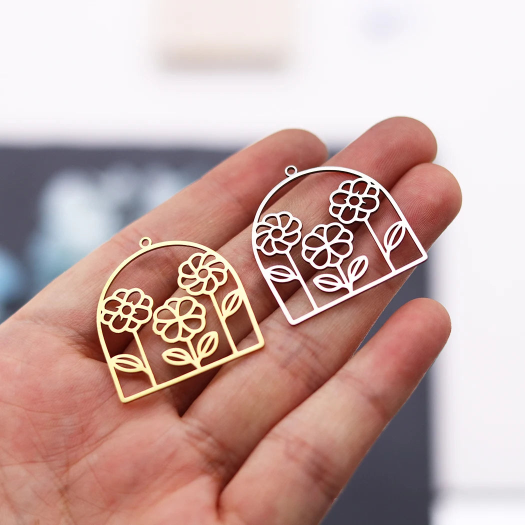 3pcs DIY Earrings Lotus Flower Yogo Buddha Stainless Steel Pendant Moon Charm For Jewelry Making Necklace Amulet Accessories