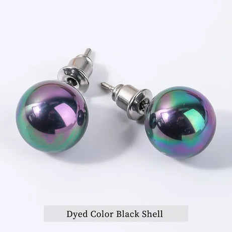 Natural Stone Agate Quartz Lapis Lazuli Tiger Eye Round Bead Stud Earrings Women Fashion Simple Stainless Steel Crystal Ear Stud - Charlie Dolly