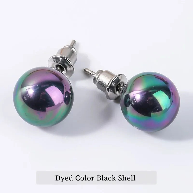 Natural Stone Agate Quartz Lapis Lazuli Tiger Eye Round Bead Stud Earrings Women Fashion Simple Stainless Steel Crystal Ear Stud