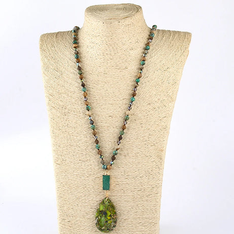 RH Fashion Bohemian Jewelry Natural Random Shape Stones With Druzy Links Semi Precious Pendant Necklaces For Women Boho Gift - Charlie Dolly