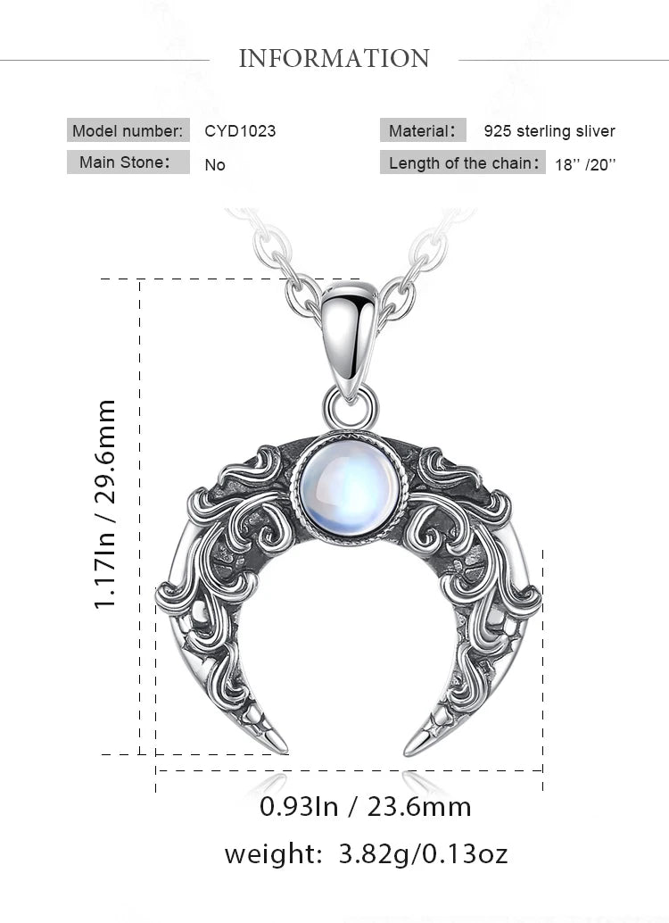 Eudora 925 Sterling Silver Moon Necklace for Women Man Vintage Tree of Life Moonstone Amulet Pendant Personality Jewelry Gift