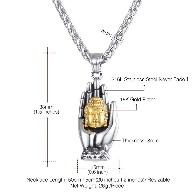 U7 Men Women Buddha Necklace Hand Palms Pendant Necklaces Stainless Steel Trendy Belief Jewelry  Wholesale P1163 - Charlie Dolly