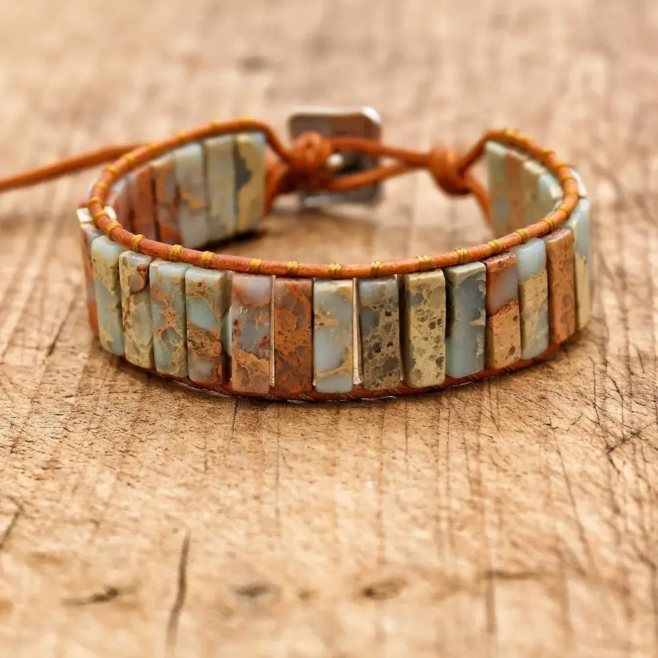 Amazonite Natural Stone Leather Wrap Bracelet
