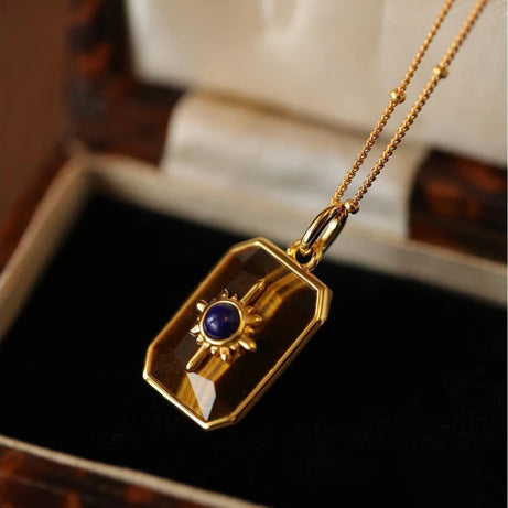 Creative Design Retro Tiger Eye Stone Necklace for Women  Unique Simplicity Light Luxury lapis lazuli Blue Collar Chain Jewelry - Charlie Dolly
