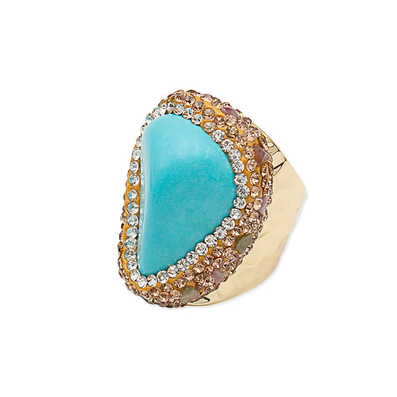 Irregular Turquoise Open Ring for Women Boho Micro Inlay Adjustable Reiki Natural Stone Finger Wedding Jewelry