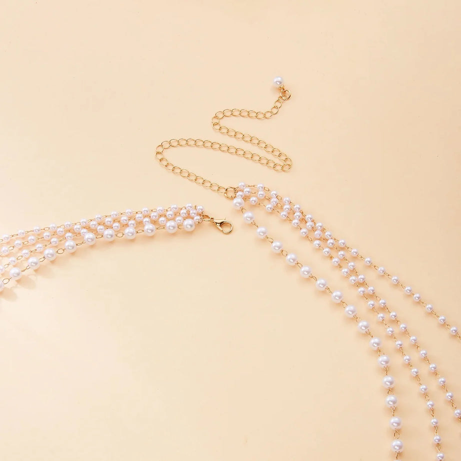 Baroque Imitation Pearl Multilayer Boho Choker and Body Chain