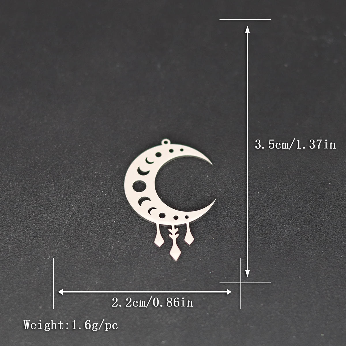 3pcs Moon Phase Charms DIY Craft Earrings Necklace Jewelry Making Crescent Stainless Steel Pendant