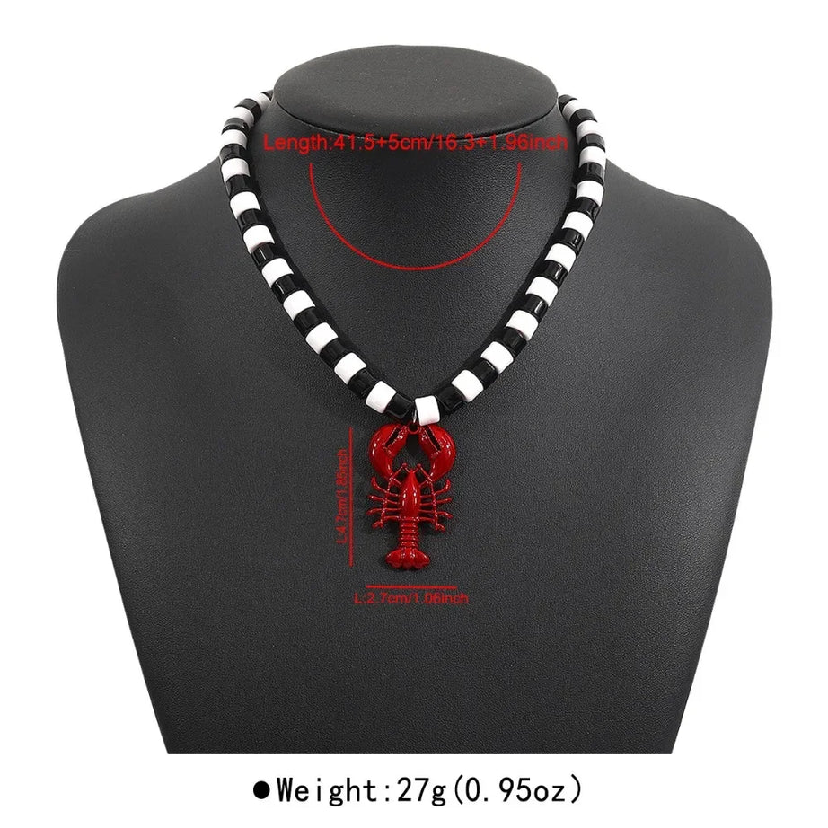 Handmade Lobster Stone Beaded Necklace and Earring Set