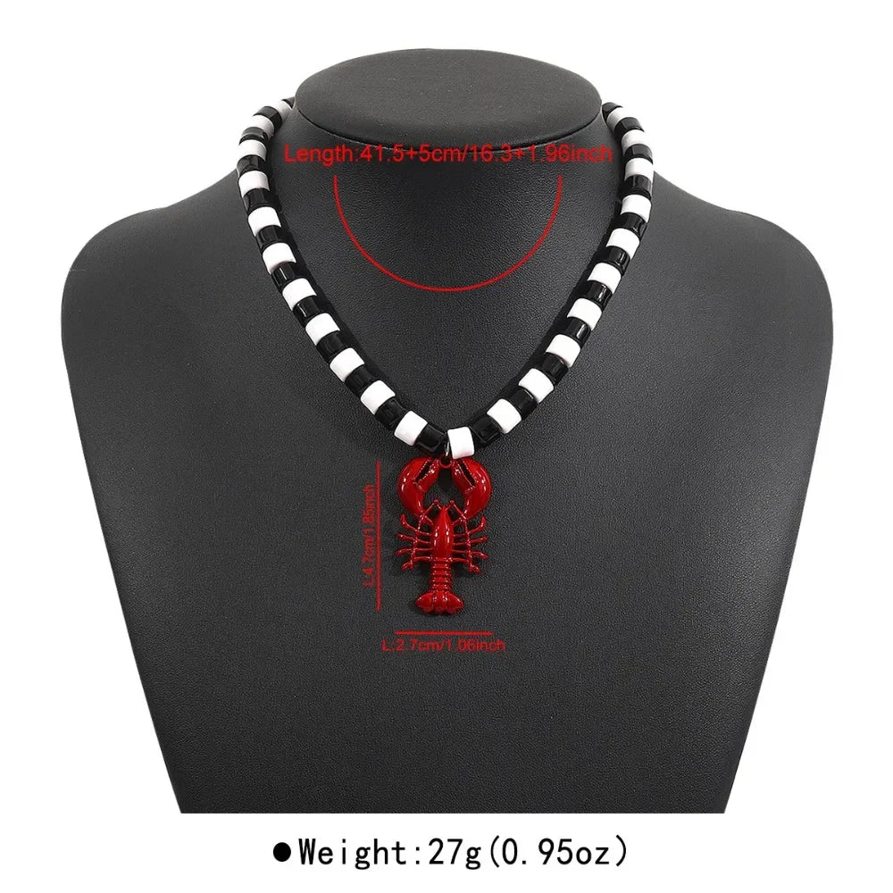 Boho Handmade Lobster Earrings Stone Beaded Enamel Necklace Lobster Metal Shells Earring for Women Summer Beach Popular Jewelry
