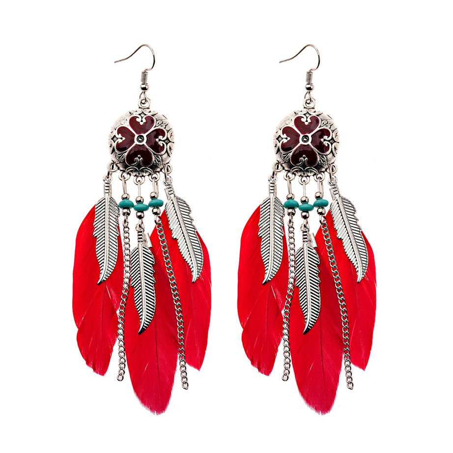 Dream Catcher Feather Leaf Tassel Earrings Jewelry