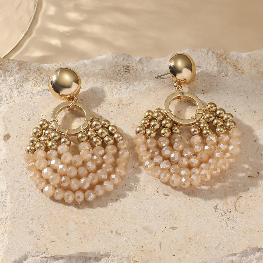 Layered Crystal Bead Round Drop Earrings Jewelry