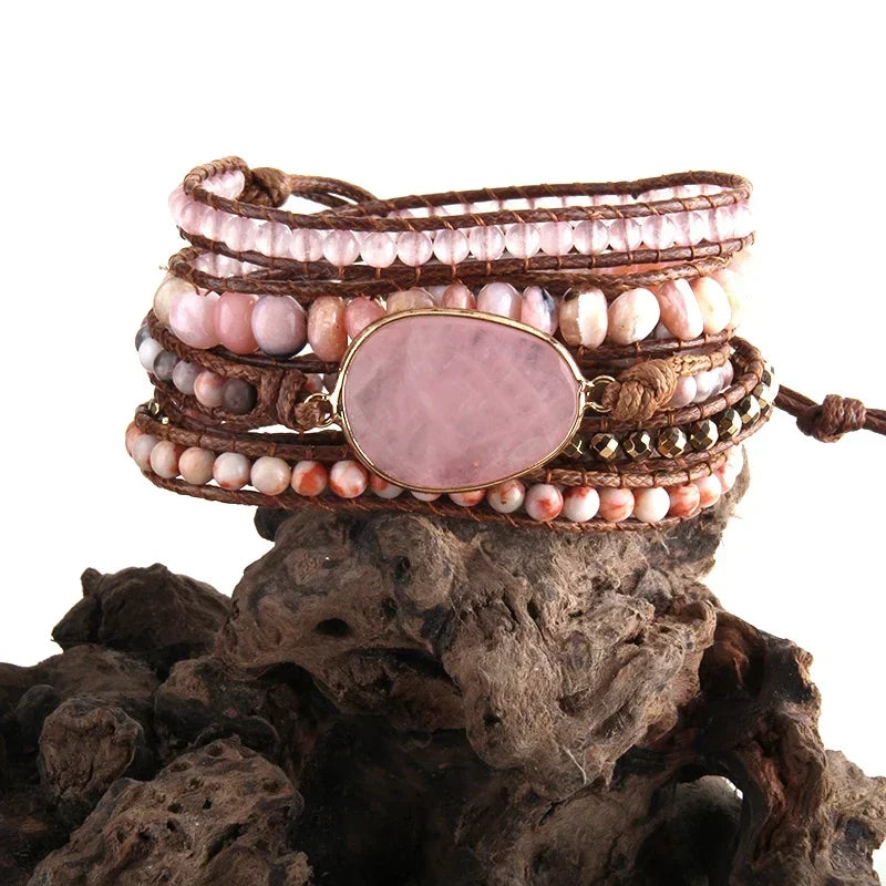 Fashion Handma Bohemian Jewelry Boho Bracelet Mixed Natural Stones Charm 5 Strands Wrap Bracelets Gift for Women girls