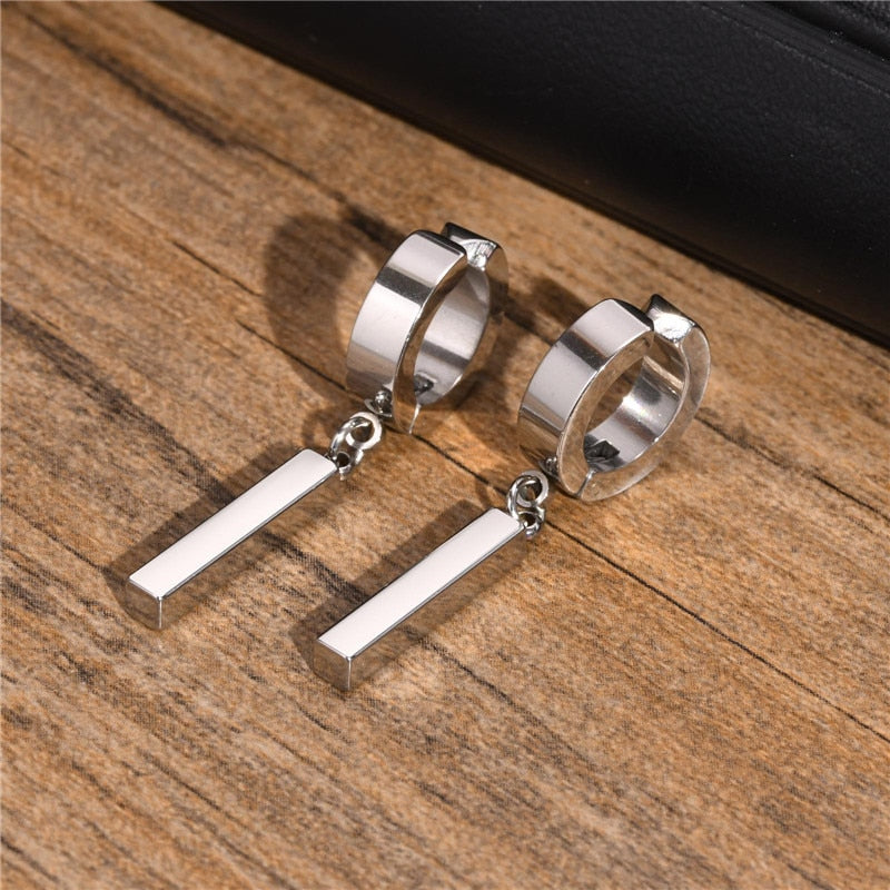 ZORCVENS High Quality Stainless Steel Earring for Men Punk Vintage Statement Geometric Bar Drop Huggie Earrings Gifts Jewelry - Charlie Dolly