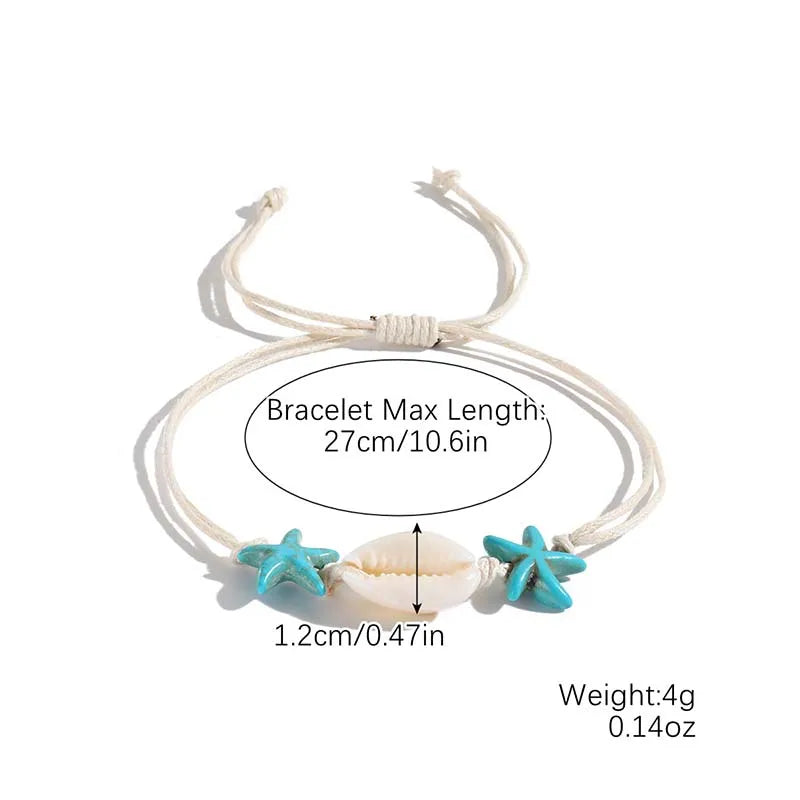 Classic Boho Blue Starfish Beaded Bracelet for Women Beach Conch Sea Shell Turtle Bracelet Bangle Fashion Friendship Jewelry
