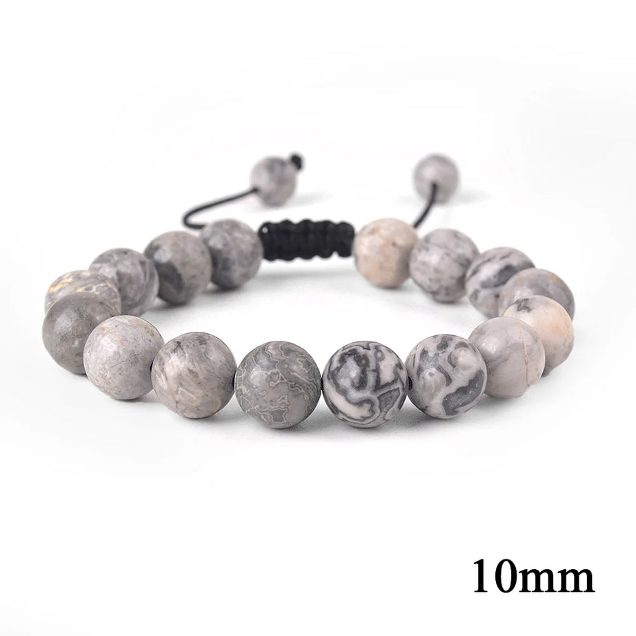 Natural Stone Beaded Bracelet — Tiger Eye, Agate & Lava