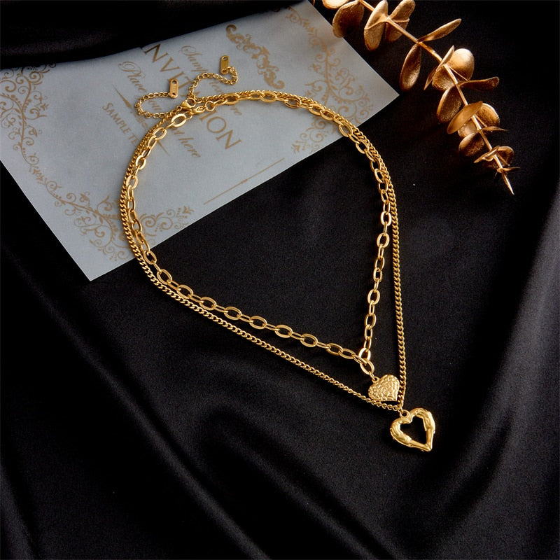 DIEYURO 316L Stainless Steel Small Uneven Folds 2 Love Necklace High-end Sense Party Accessories Non-fading High-quality Gifts - Charlie Dolly