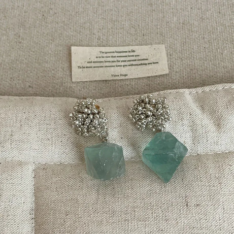 Green Natural Stone Beaded Dangle Boho Earrings Jewelry
